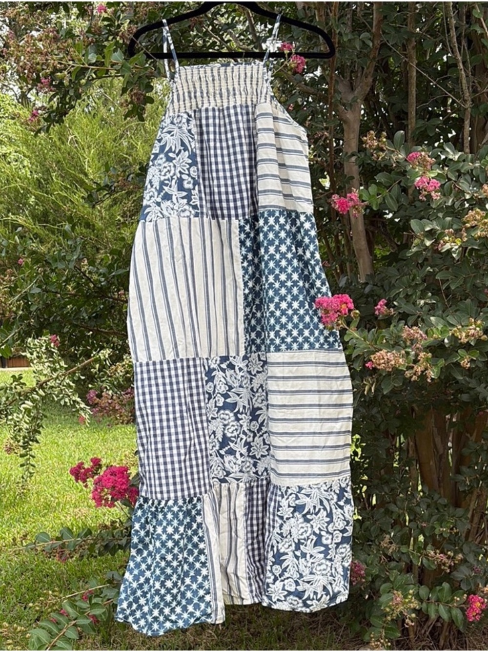 Universal Thread Blue & Cream Patchwork Maxi Dress